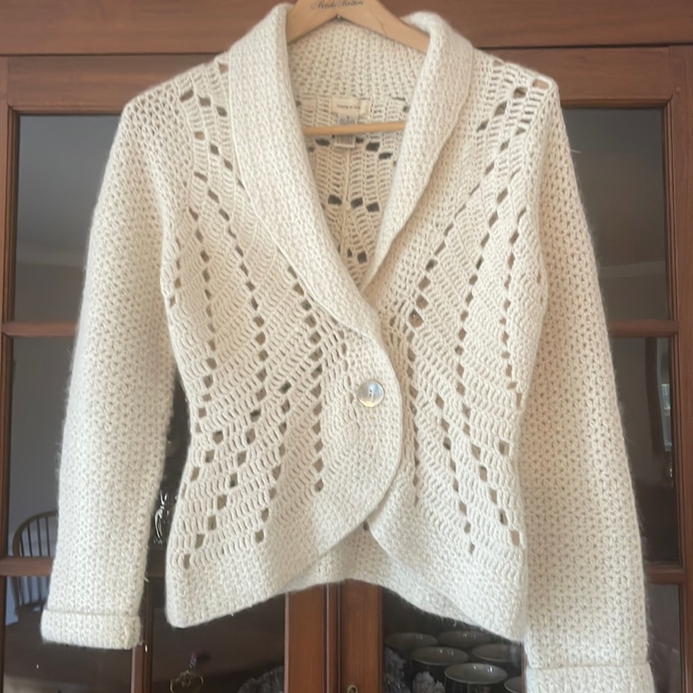 Anthropologie Sleeping On Snow Crochet Sweater Stunning Medium